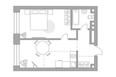 Планировка однокомнатной(квартира) площадью 44.93 квадратных метров в ЖК “ЖК Павелецкая от Гранель”