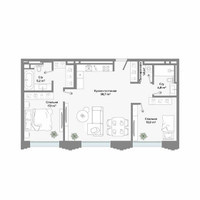 Планировка двухкомнатной(апартаменты) площадью 81.4 квадратных метров в “ЖК CULT (Культ)”