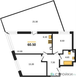 Планировка двухкомнатной(квартира) площадью 60.5 квадратных метров в ЖК “ЖК Родные кварталы”
