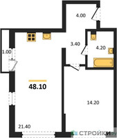 Планировка однокомнатной(квартира) площадью 48.1 квадратных метров в “ЖК Первый квартал”