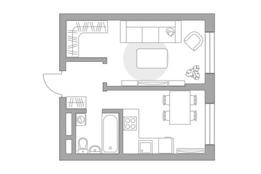 Планировка однокомнатной(квартира) площадью 32.5 квадратных метров в ЖК “ЖК Живописный”