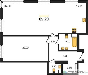 Планировка однокомнатной(квартира) площадью 85.2 квадратных метров в ЖК “ЖК Крылатская 33”