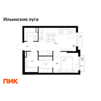 Планировка однокомнатной(квартира) площадью 39.2 квадратных метров в “ЖК Ильинские луга”