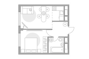 Планировка двухкомнатной(квартира) площадью 31.09 квадратных метров в “ЖК Аникеевский”