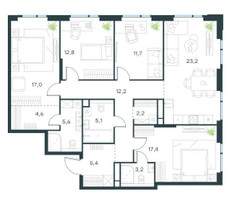 Планировка 4+ комнатной(квартира) площадью 120.4 квадратных метров в “Level Войковская”