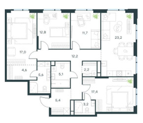 Планировка 4+ комнатной(квартира) площадью 120.4 квадратных метров в ЖК “Level Войковская”