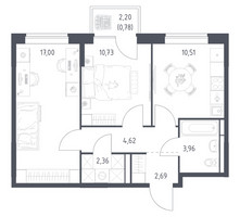 Планировка двухкомнатной(квартира) площадью 52.65 квадратных метров в “ЖК Богдановский Лес”