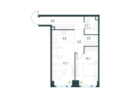 Планировка двухкомнатной(квартира) площадью 55.6 квадратных метров в “ЖК Левел Мичуринский”