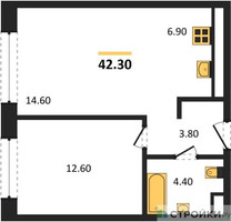 Планировка однокомнатной(квартира) площадью 42.3 квадратных метров в “Жилые кварталы Белый Град”