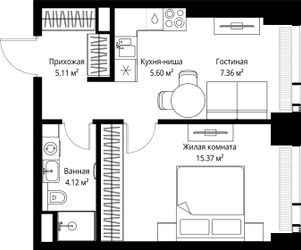 Планировка однокомнатной(квартира) площадью 37.56 квадратных метров в ЖК “ЖК Веер”