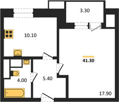 Планировка однокомнатной(квартира) площадью 41.3 квадратных метров в “ЖК Парк Легенд 2”