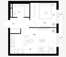 Планировка однокомнатной(квартира) площадью 37.2 квадратных метров в “ЖК Восточное Бутово”
