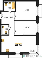 Планировка двухкомнатной(квартира) площадью 65.6 квадратных метров в “ЖК Квартал Герцена”