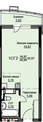 Планировка студии(квартира) площадью 32.5 квадратных метров в ЖК “ЖК Соболевка”