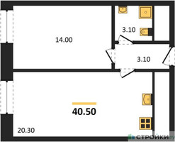 Планировка однокомнатной(квартира) площадью 40.5 квадратных метров в “ЖК ЗИЛАРТ”