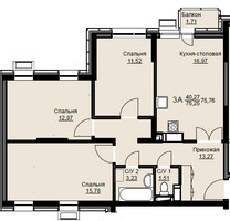 Планировка трехкомнатной(квартира) площадью 76.2 квадратных метров в “ЖК Соболевка”