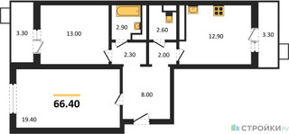 Планировка двухкомнатной(квартира) площадью 66.4 квадратных метров в “ЖК Пироговская Ривьера”