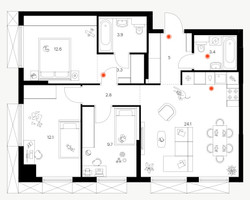 Планировка трехкомнатной(квартира) площадью 76.9 квадратных метров в “ЖК Плеханова 11”