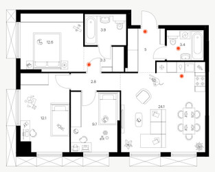 Планировка трехкомнатной(квартира) площадью 76.9 квадратных метров в ЖК “ЖК Плеханова 11”