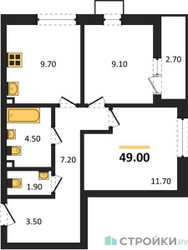 Планировка двухкомнатной(квартира) площадью 49 квадратных метров в ЖК “ЖК Прокшино”