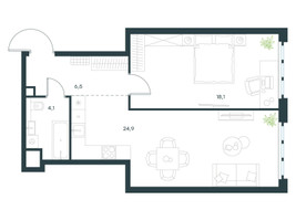 Планировка однокомнатной(квартира) площадью 53.6 квадратных метров в “ЖК Level Южнопортовая”