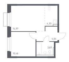 Планировка однокомнатной(квартира) площадью 38.27 квадратных метров в “ЖК Новое Внуково”