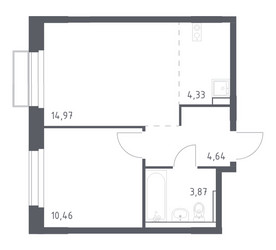 Планировка однокомнатной(квартира) площадью 38.27 квадратных метров в ЖК “ЖК Новое Внуково”