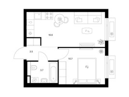 Планировка однокомнатной(квартира) площадью 34.5 квадратных метров в “ЖК Саларьево парк”