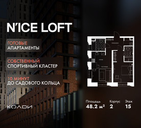 Планировка двухкомнатной(апартаменты) площадью 48.2 квадратных метров в ЖК “ЖК N’ICE LOFT (Найс Лофт)”