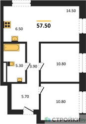 Планировка двухкомнатной(квартира) площадью 57.5 квадратных метров в ЖК “ЖК Квартал Метроном”
