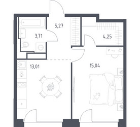 Планировка однокомнатной(квартира) площадью 41.28 квадратных метров в ЖК “ЖК Квартал на воде (Графика на воде)”