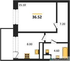 Планировка однокомнатной(квартира) площадью 40.3 квадратных метров в “ЖК Высокий берег (Ногинск)”