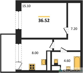 Планировка однокомнатной(квартира) площадью 40.3 квадратных метров в ЖК “ЖК Высокий берег (Ногинск)”
