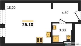 Планировка студии(квартира) площадью 26.1 квадратных метров в “ЖК Квартал Герцена”
