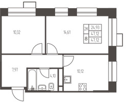 Планировка двухкомнатной(квартира) площадью 47.1 квадратных метров в “ЖК Новая Ивантеевка”