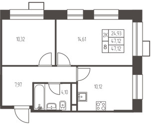 Планировка двухкомнатной(квартира) площадью 47.1 квадратных метров в ЖК “ЖК Новая Ивантеевка”
