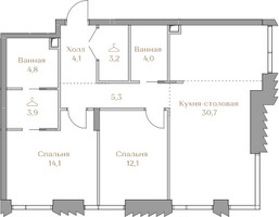 Планировка двухкомнатной(квартира) площадью 82.2 квадратных метров в “ЖК Коллекция Лужники”