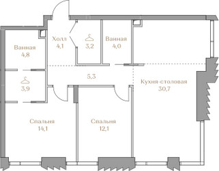 Планировка двухкомнатной(квартира) площадью 82.2 квадратных метров в ЖК “ЖК Коллекция Лужники”