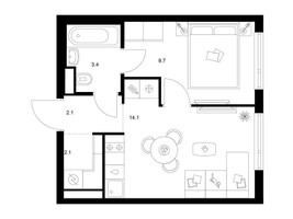 Планировка однокомнатной(квартира) площадью 31.4 квадратных метров в “ЖК Руставели 14”