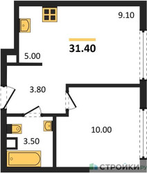 Планировка однокомнатной(квартира) площадью 31.4 квадратных метров в ЖК “ЖК НАЗАРÉ (Мангазея в Богородском)”