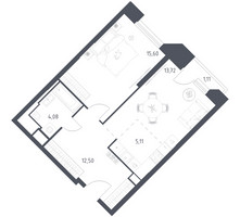 Планировка однокомнатной(апартаменты) площадью 52.12 квадратных метров в “ЖК Скай Спутник”
