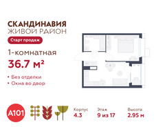 Планировка однокомнатной(квартира) площадью 36.7 квадратных метров в “ЖК Скандинавия”