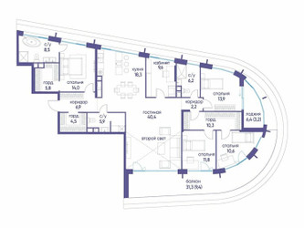 Планировка 4+ комнатной(квартира) площадью 180.82 квадратных метров в ЖК “ЖК Остров”