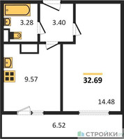 Планировка однокомнатной(квартира) площадью 32.3 квадратных метров в “ЖК Пригород Лесное”