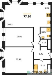 Планировка двухкомнатной(квартира) площадью 77.3 квадратных метров в ЖК “ЖК GloraX Premium Белорусская (Глоракс Премиум)”