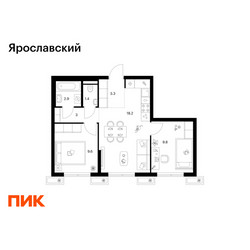 Планировка двухкомнатной(квартира) площадью 48.2 квадратных метров в ЖК “ЖК Ярославский”