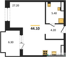 Планировка студии(квартира) площадью 44.1 квадратных метров в “ЖК МОНС”