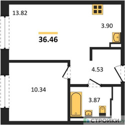 Планировка однокомнатной(квартира) площадью 36.46 квадратных метров в ЖК “ЖК Подольские кварталы”