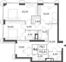 Планировка 4+ комнатной(квартира) площадью 112.6 квадратных метров в “ЖК Will Towers (Вилл Тауэрс)”