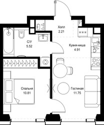 Планировка однокомнатной(квартира) площадью 35.2 квадратных метров в ЖК “ЖК SET (Сет)”